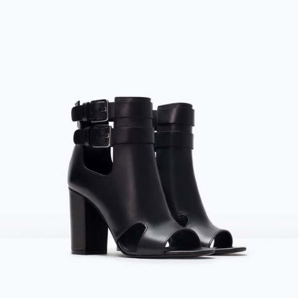 💖💕 ZARA LEATHER ANKLE BOOT SANDAL CUT OUT BUCKLE HEEL SHOE BLACK SIZE 40 9💕💖 - Picture 16 of 16